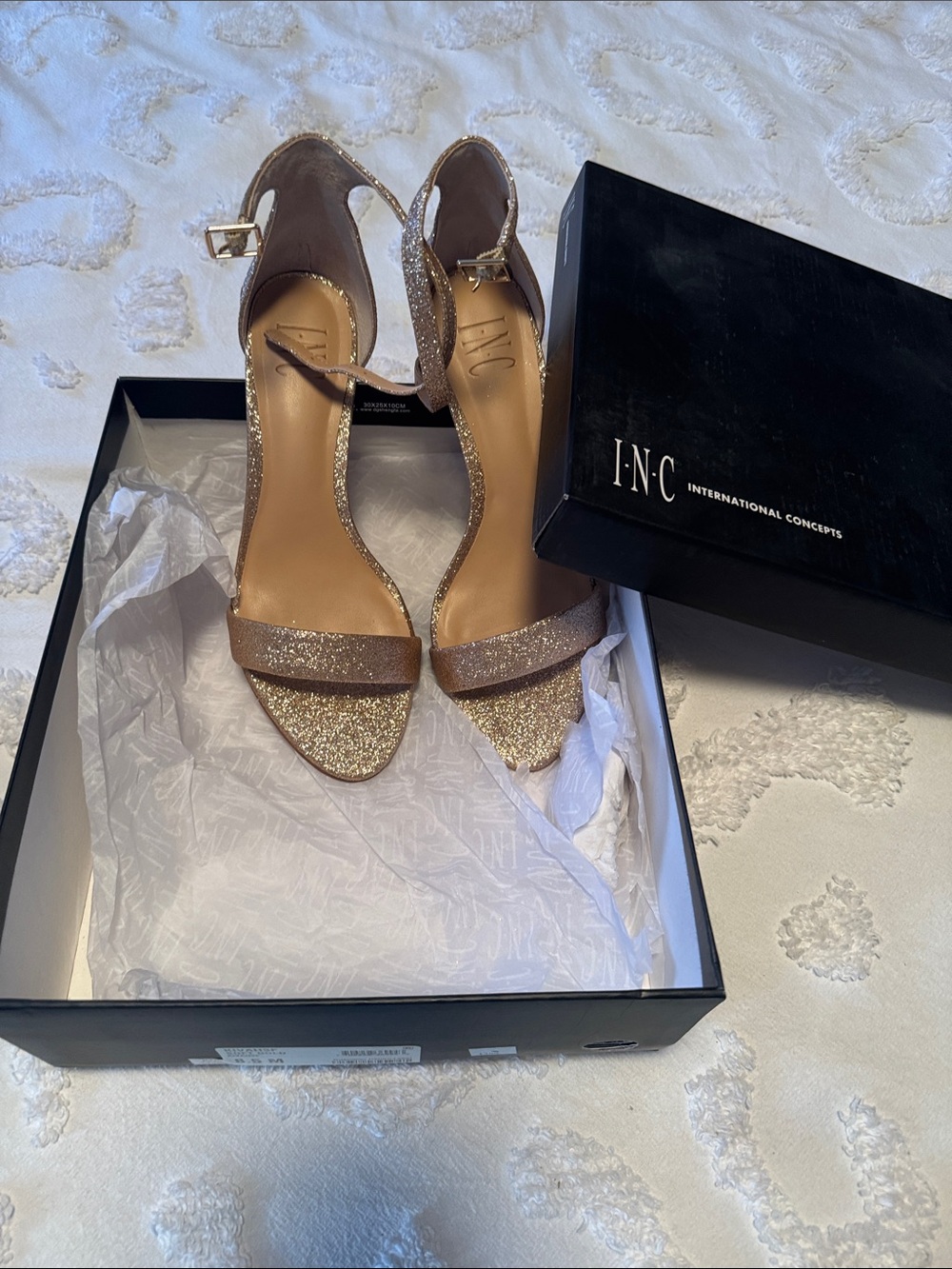 INC International Concepts Gold Glitter Ankle-Strap Heels